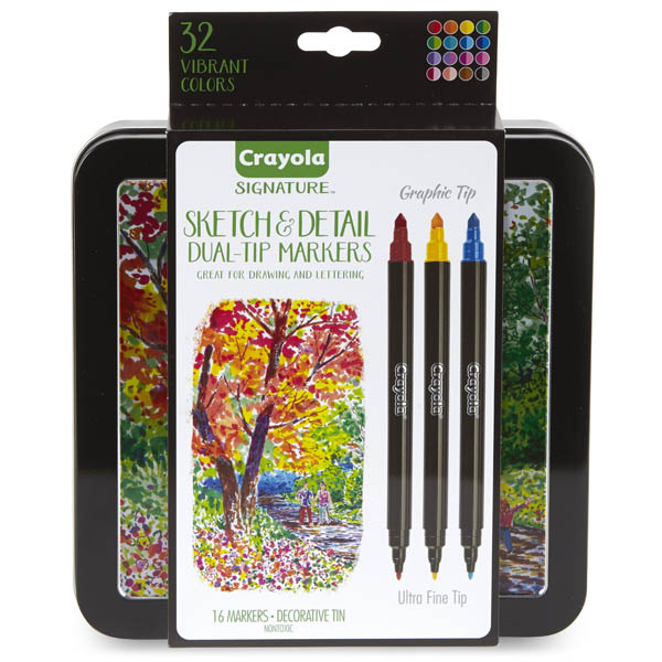 Crayola Signature Sketch & Detail Dual-tip Markers W/tin-assorted Colors 16/pkg 