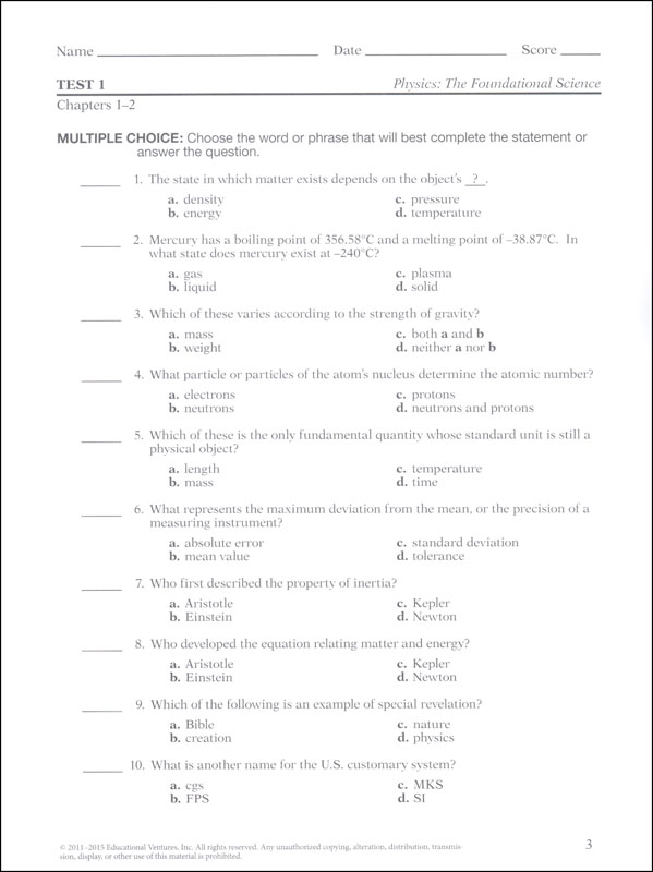 Physics Test Book | A Beka Book