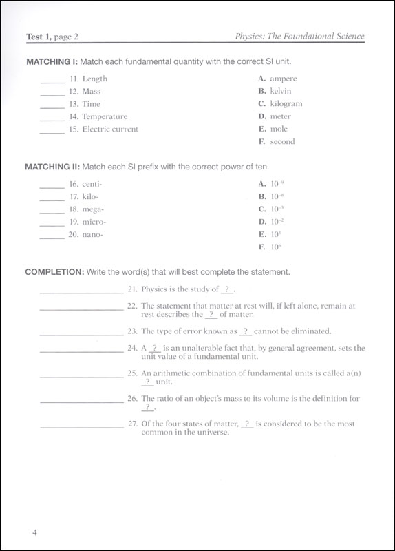 Physics Test Book | A Beka Book