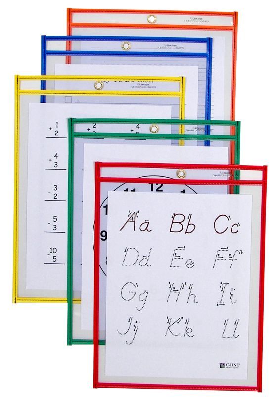 Oversized Size 10 X 13 Inches Reusable Assorted Colors Set of 10 Dry Erase Pockets Pockets for Adults and Children Ideal to use at School or at Work Set of 10 