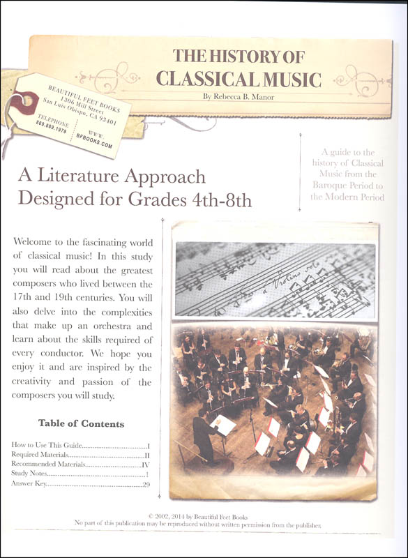 History of Classical Music Teacher Guide Beautiful Feet