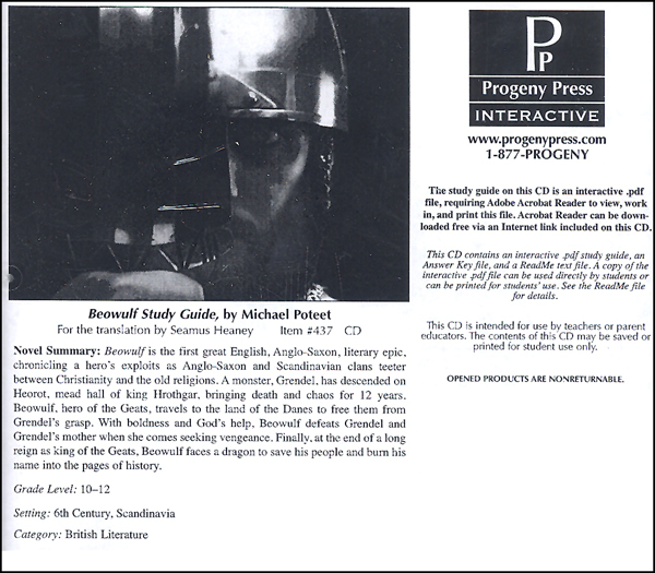 Beowulf Study Guide On CD Progeny Press 9781586096397 Beowulf Study Guide On CD Progeny Press 9781586096397