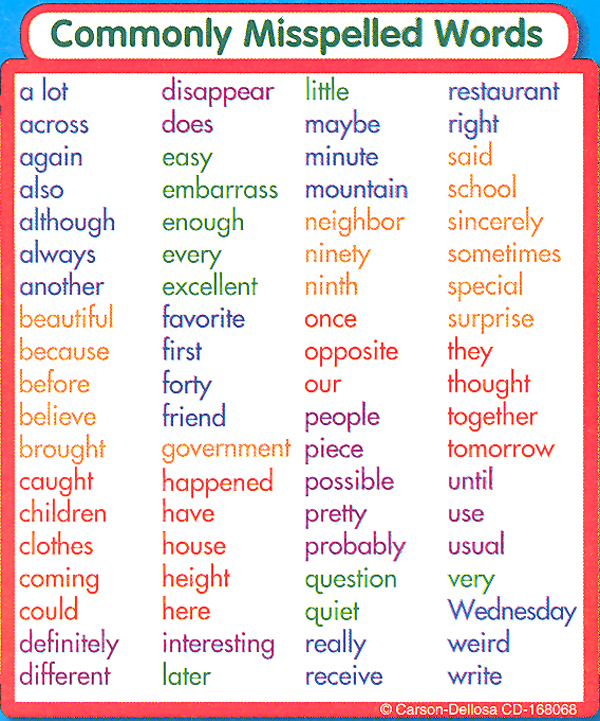 Commonly Misspelled Words Study Buddy Sticker Carson Dellosa