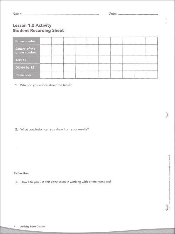 Math in focus course 1 grade 6 blackline activities book marshall cavendish 9780547578972