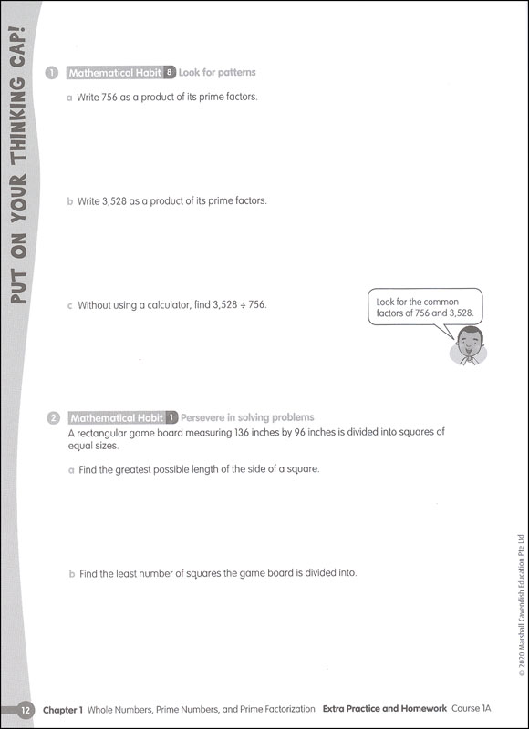 Math in Focus 2020 Extra Practice and Homework Course 1A Marshall