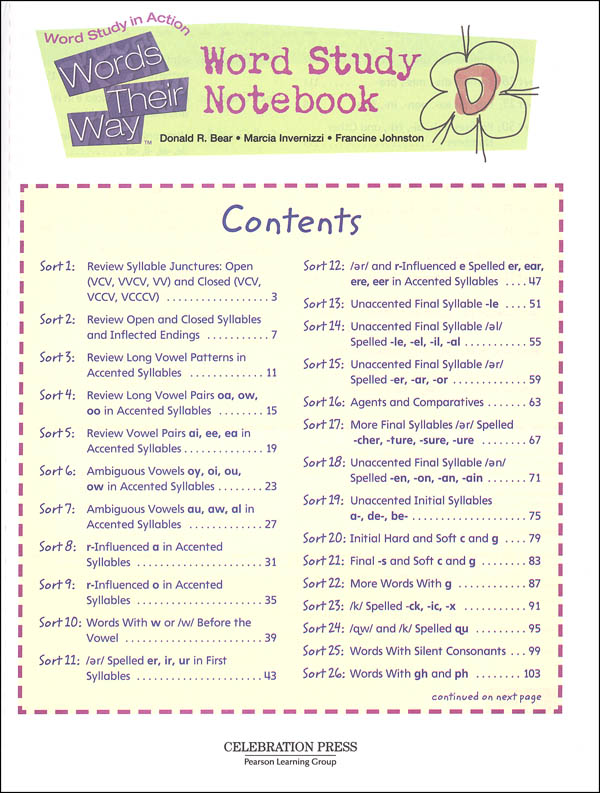 Words Their Way Student Workbook (2005) Level D Celebration Press
