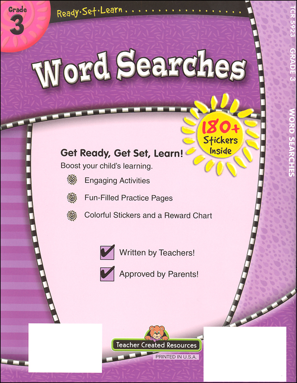 Word Searches Grade 3 (Ready, Set, Learn) Teacher Created Resources