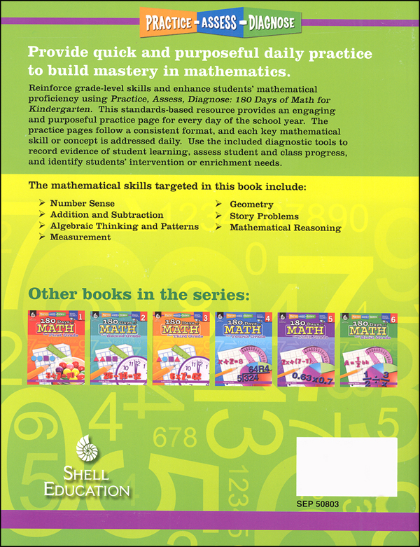 180 Days of Math - Kindergarten | Shell Education | 9781425808037