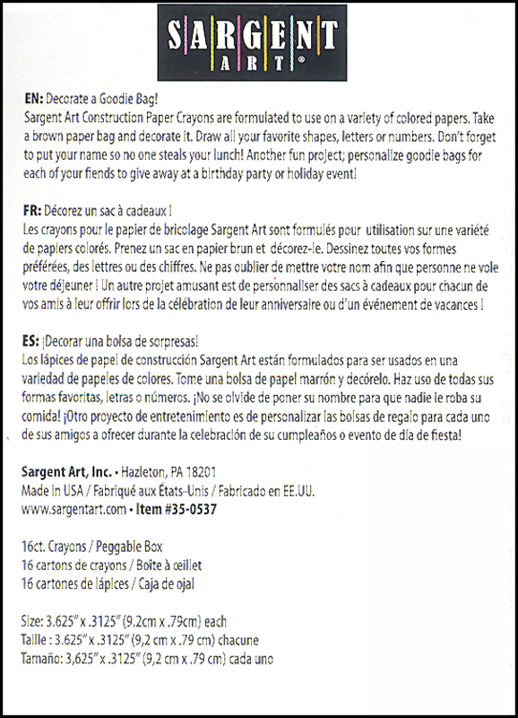 Standard Size Construction Paper Crayons (16 count) Sargent Art