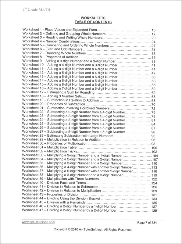 4th Grade MATH Workbook | A+ TutorSoft, Inc.