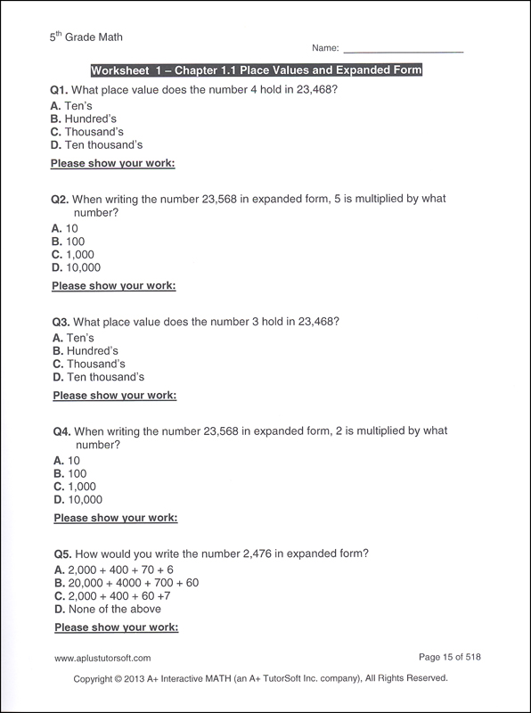 5th grade math practice workbook answers