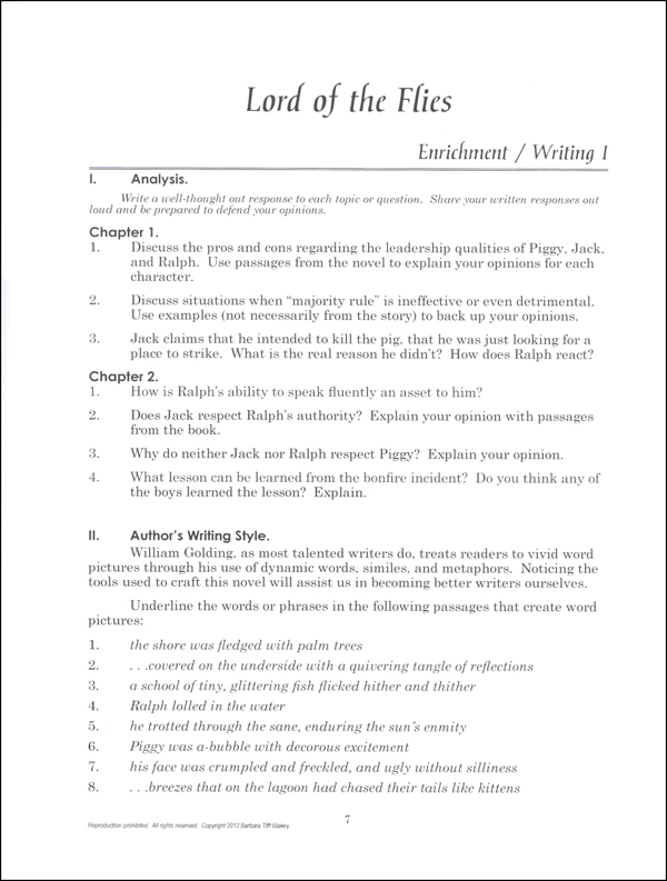 Lord Of The Flies Study Guide Total Language Plus
