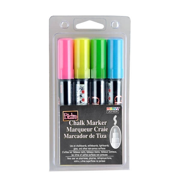 Bistro Chalk Marker Broad Tip Fluorescent Set - Pack of 4