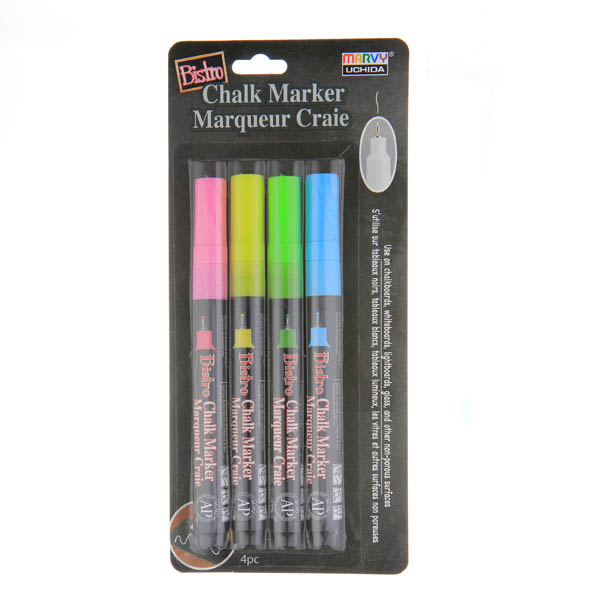 Bistro Chalk Marker Extra Fine Tip Fluorescent Set - Pack of 4