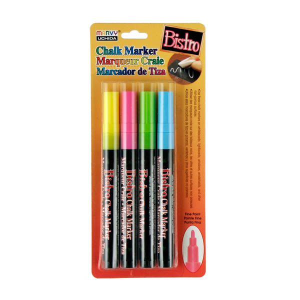 Bistro Chalk Marker Fine Tip Fluorescent Set - Pack of 4