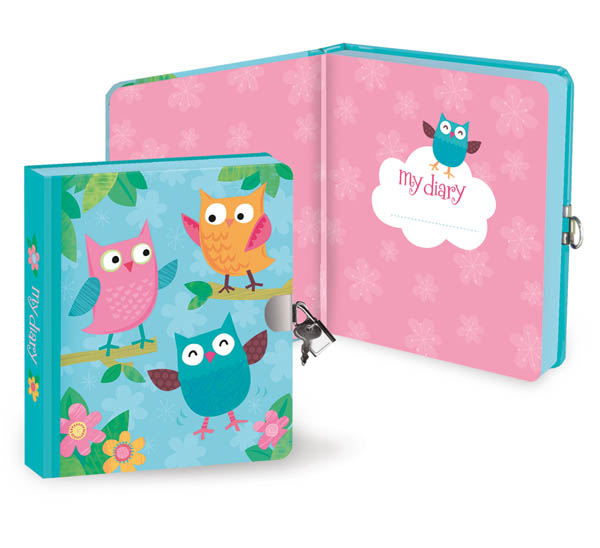 Owls Lock & Key Diary Peaceable Kingdom Press
