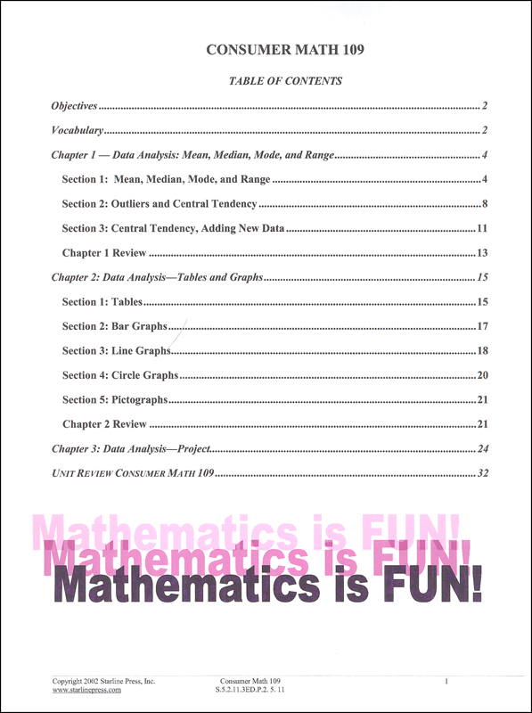 Consumer math set starline press