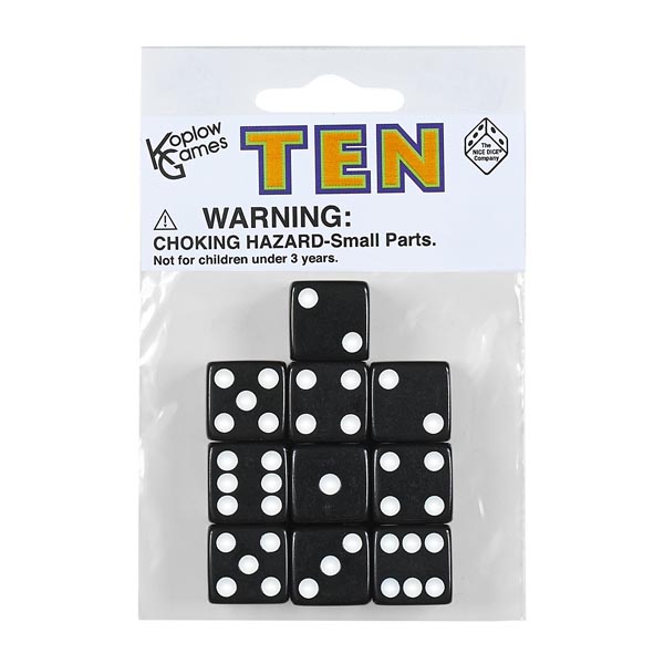 Black Dice with White Dots (10 per bag - 16mm)