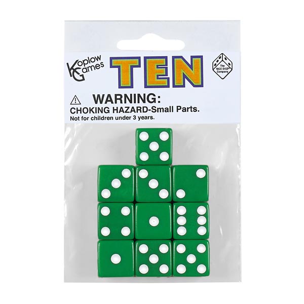 Green Dice with White Dots (10 per bag - 16mm)
