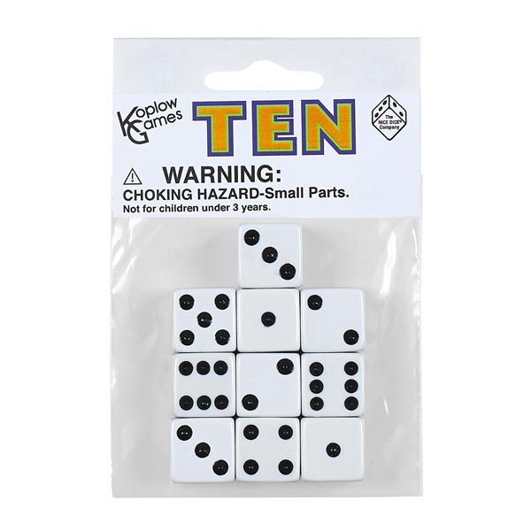 White Dice with Black Dots (10 per bag - 16mm)