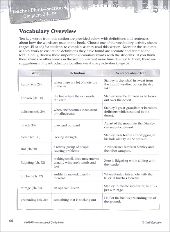 Holes Instructional Guides for Literature Shell Education 9781425889807