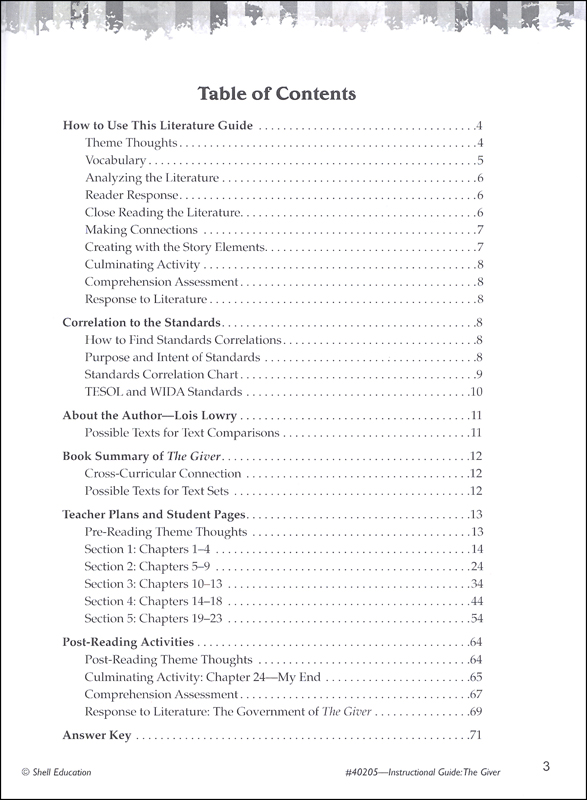 The Giver Instructional Guides For Literature Shell Education 9781425889784