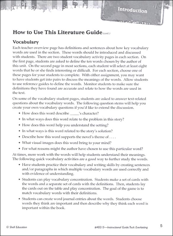 Tuck Everlasting Instructional Guides for Literature Shell Education 9781425889883