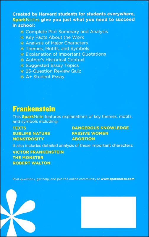 Frankenstein sparknotes literature guide spark publishing 9781411469549