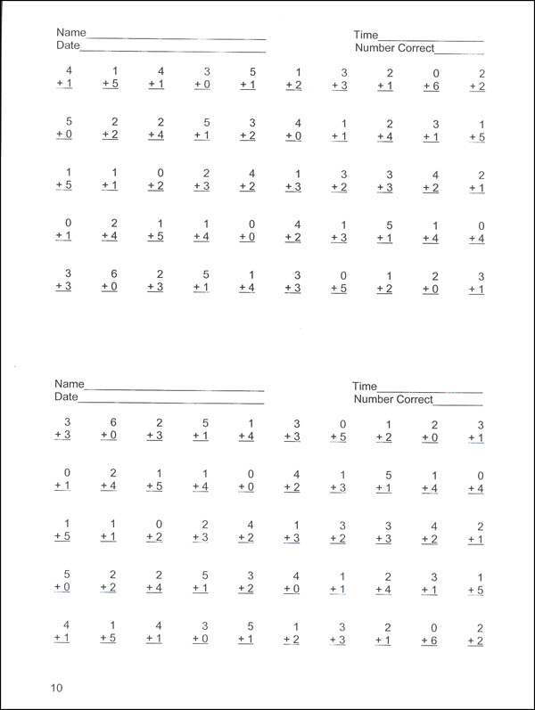 Basic Facts Drill Book For Addition And Subtraction Reproducible Summerbook Company 9576