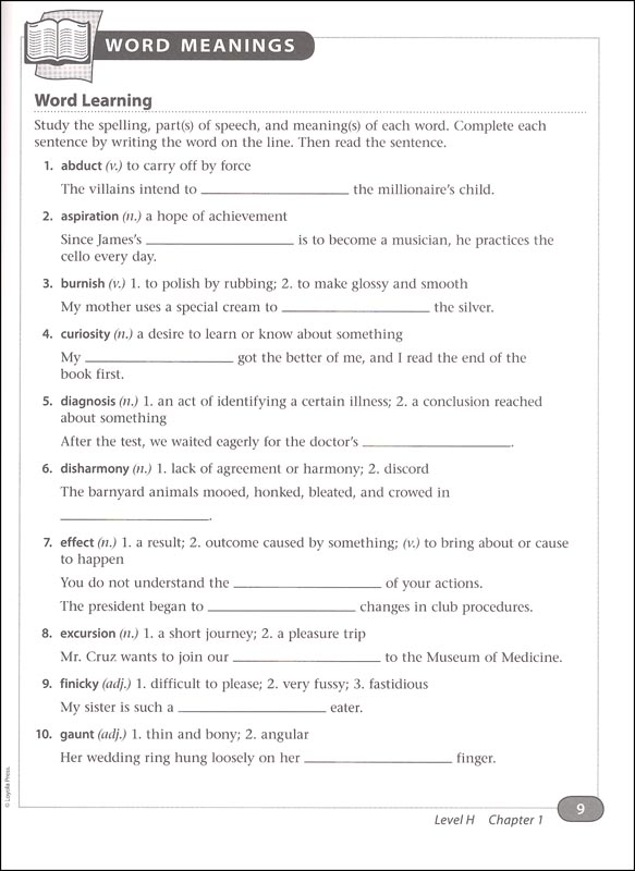 Vocabulary in Action Level H Student Edition | Loyola University Press ...