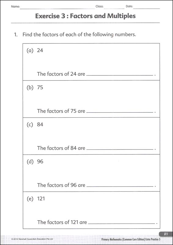 Primary Mathematics Extra Practice 5 Common Core Edition | Marshall