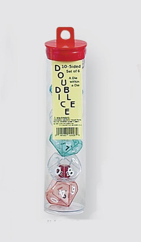 10 Sided Double Dice in a tube - Die within a Die (6 Piece Set)