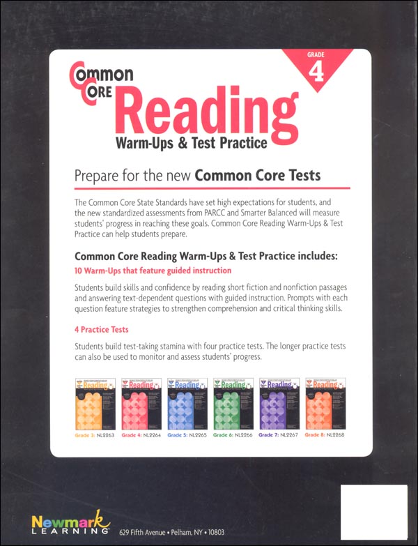 Common Core Reading Warm Ups And Test Practice Grade 4 Newmark