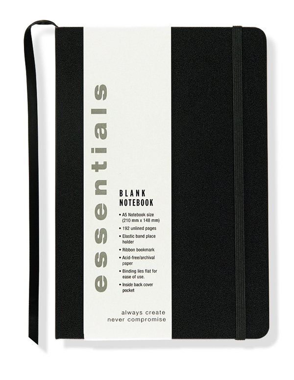 Essentials Large Black Blank Notebook | Peter Pauper Press | 9781441311320