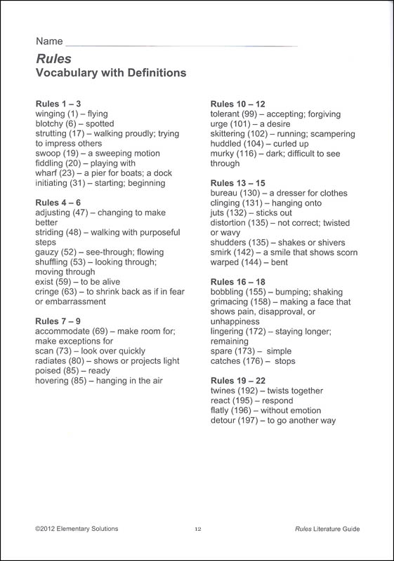 Rules (Standards-Based Literature Guide) | Secondary Solutions