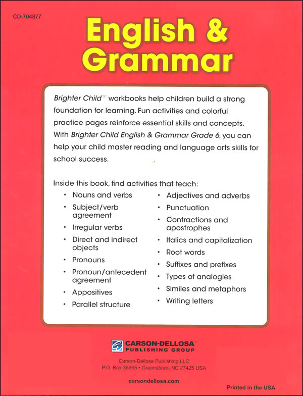 English & Grammar Grade 6 Workbook (Brighter Child) | Brighter Child ...