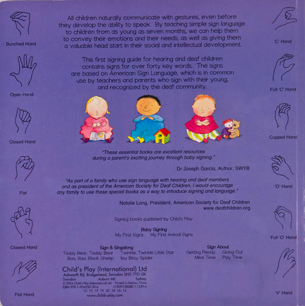 My First Signs Baby Signing Board Book Child S Play 9781904550396