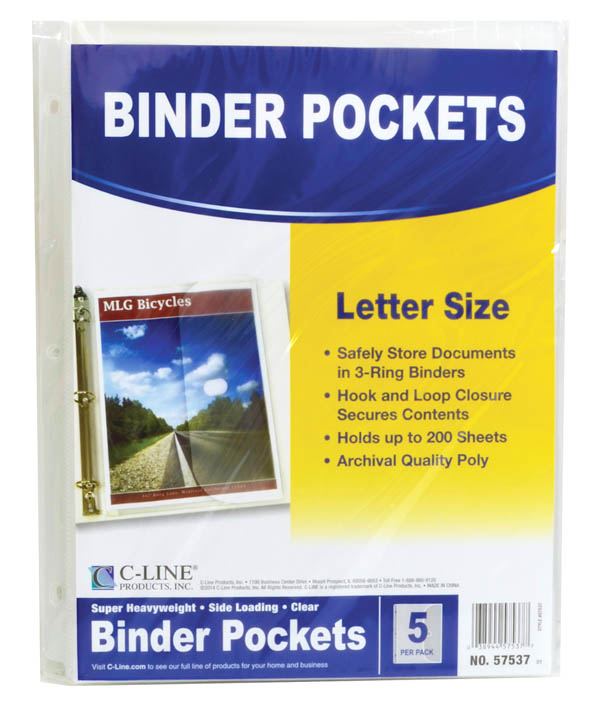 Side Loading Poly Binder Pocket Clear (5 pack) CLine Products
