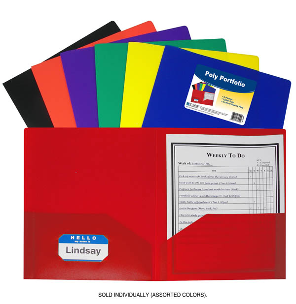 Two-Pocket Poly Portfolio Assorted Color without Prongs
