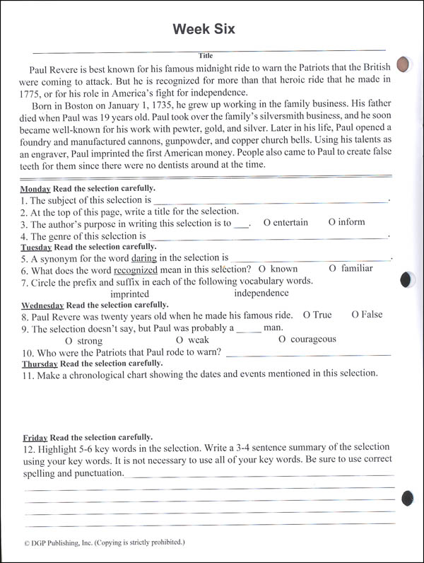 daily reading practice student workbook grade 4 dgp publishing