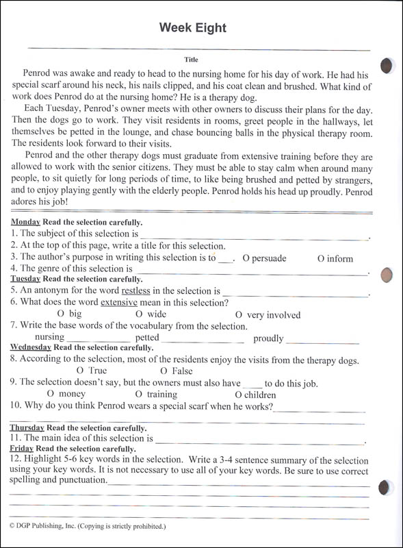 daily reading practice student workbook grade 4 dgp publishing