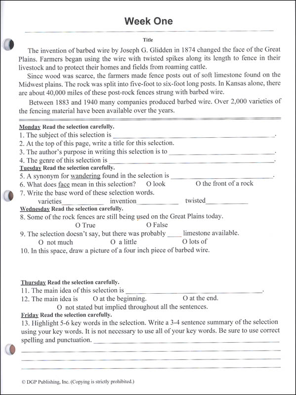 Daily Reading Practice Student Workbook Grade 5 | DGP Publishing