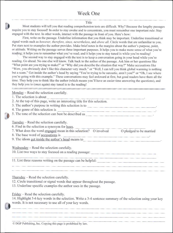 Daily Reading Practice Student Workbook Grade 9 | DGP Publishing