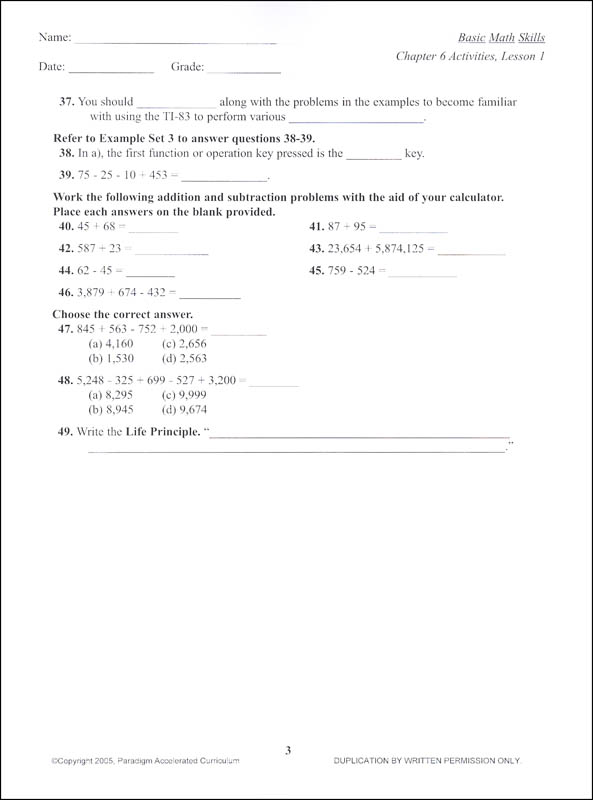 basic math skills chapter 6 activities paradigm