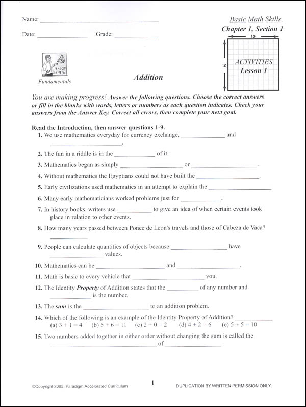 basic math skills full course kit paradigm accelerated