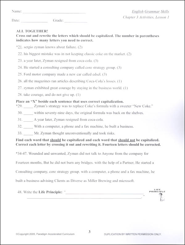 English Grammar Skills: Chapter 3 Activities | Paradigm Accelerated ...