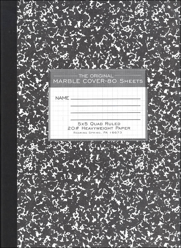 Hard Cover Black Marble Composition Book Graph Ruled (5" x 5" Quad