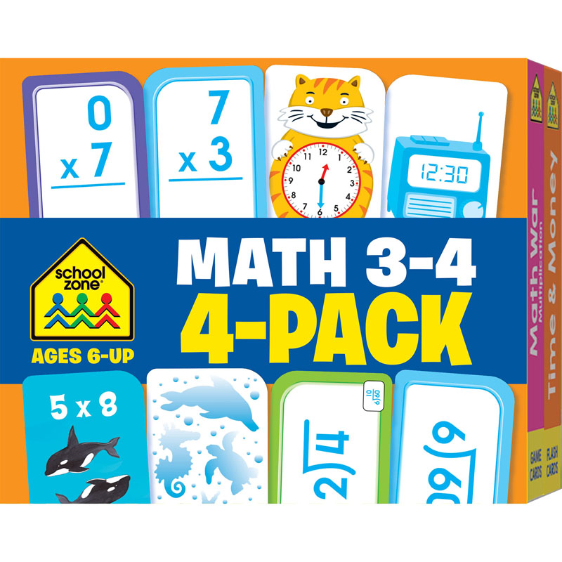 Math 3-4 Flash Cards 4-Pack | School Zone | 9781601599377
