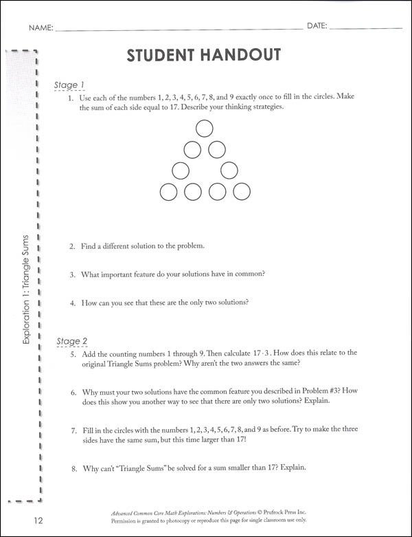 Advanced Common Core Math Explorations Numbers And Operations 