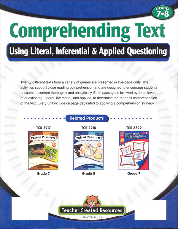 Comprehending Text Grades 7-8 | Teacher Created Resources | 9781420682502